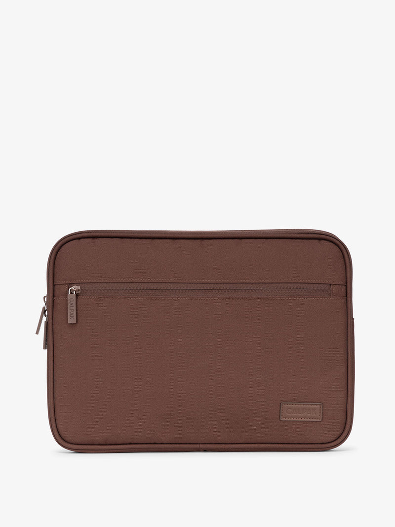 CALPAK 13-14 Inch Padded Laptop Sleeve with padded pockets in dark walnut brown