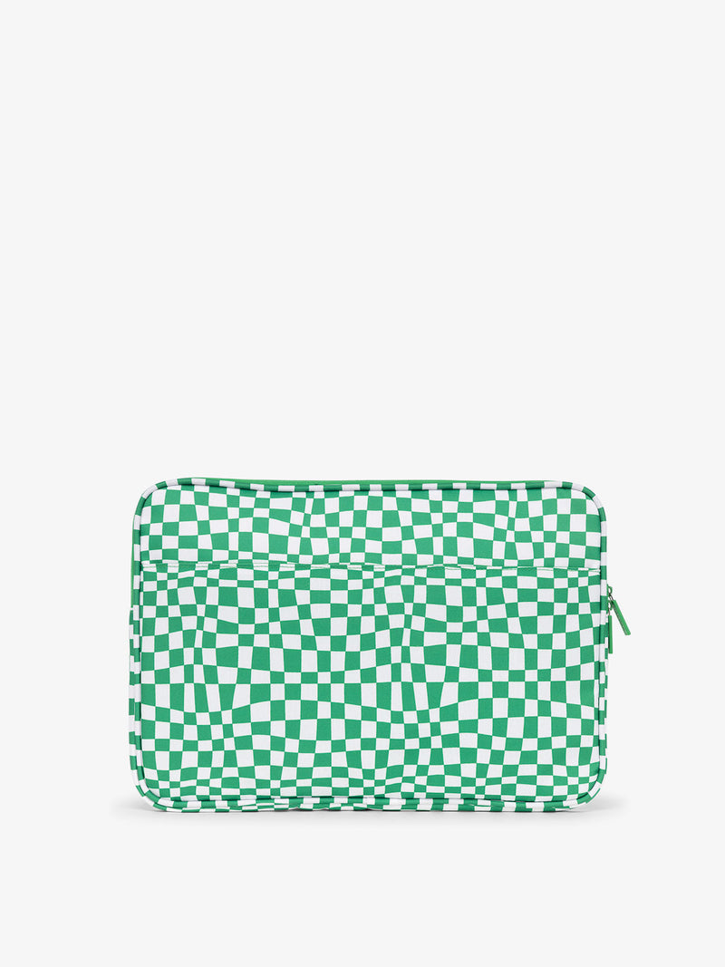 CALPAK 15-17 Inch water resistant Laptop Case with padded pockets in green checkerboard print