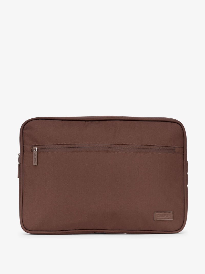 CALPAK 15-17 Inch Padded Laptop Sleeve with padded pockets in walnut