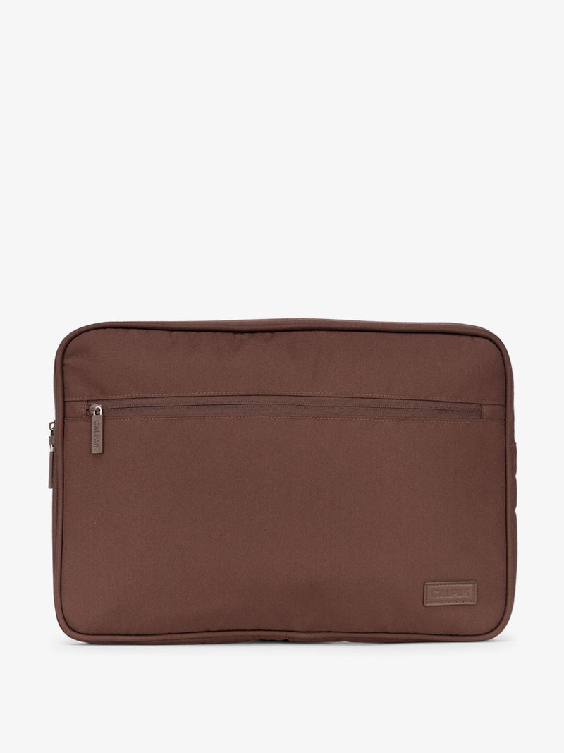 CALPAK 15-17 Inch Padded Laptop Sleeve with padded pockets in walnut