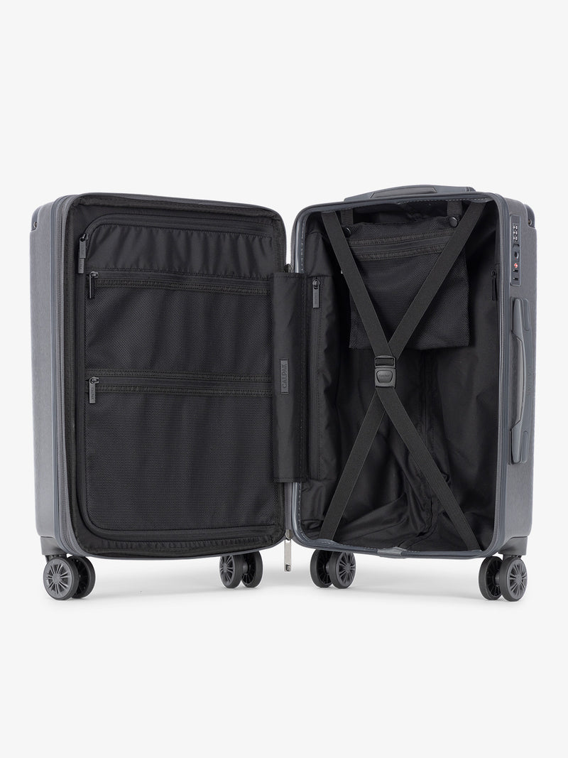 Gunmetal CALPAK Ambeur hard shell lightweight copper luggage with compression straps and multiple pockets