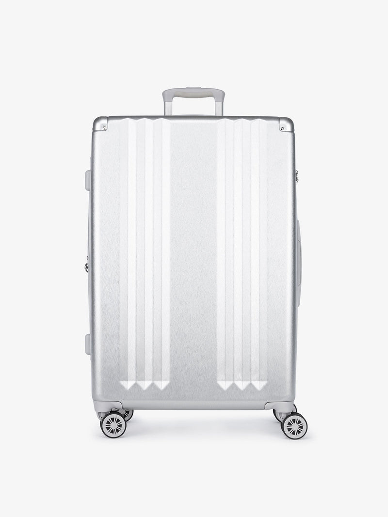 CALPAK Ambeur: lightweight expandable silver large hard side suitcase part of 2 piece luggage set