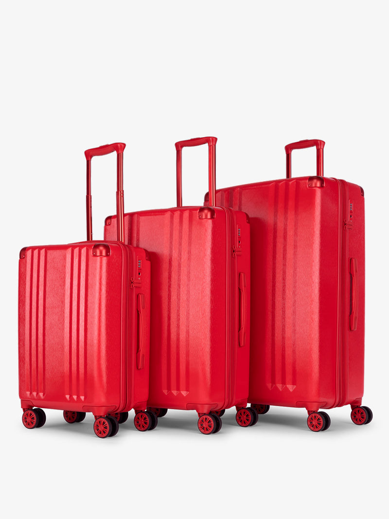 Ambeur 3 piece lightweight durable copper hard shell luggage set with carry-on, medium luggage and large luggage in metallic red