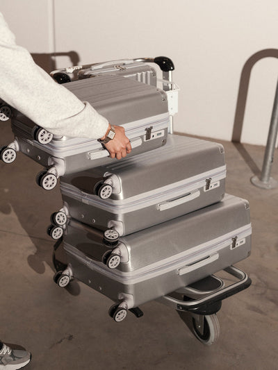 CALPAK Ambeur: 3 piece lightweight expandable silver hard shell luggage set with carry on; LAM3000-SILVER view 2