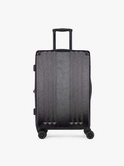 Studio product shot of front-facing CALPAK Ambeur black medium 26-inch lightweight hardshell rolling luggage; LAM1024-BLACK view 1