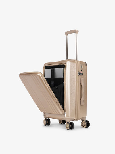 CALPAK Ambeur front pocket lightweight carry-on luggage in gold; LAM1020-FP-GOLD view 1