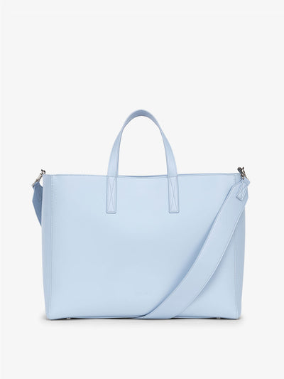 CALPAK Haven Laptop Tote Bag front view in light blue;  ATO2101-HYDRANGEA view 1