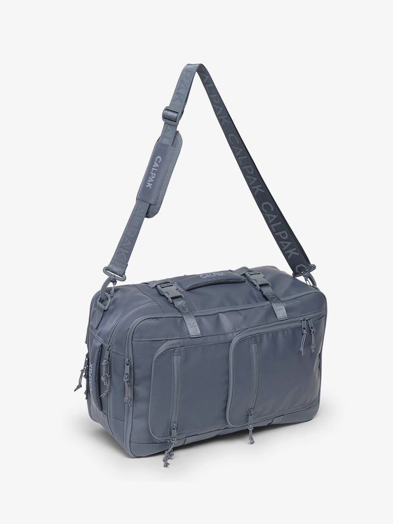 CALPAK Terra 26L Laptop Backpack Duffel in blue Matte Indigo duffel view