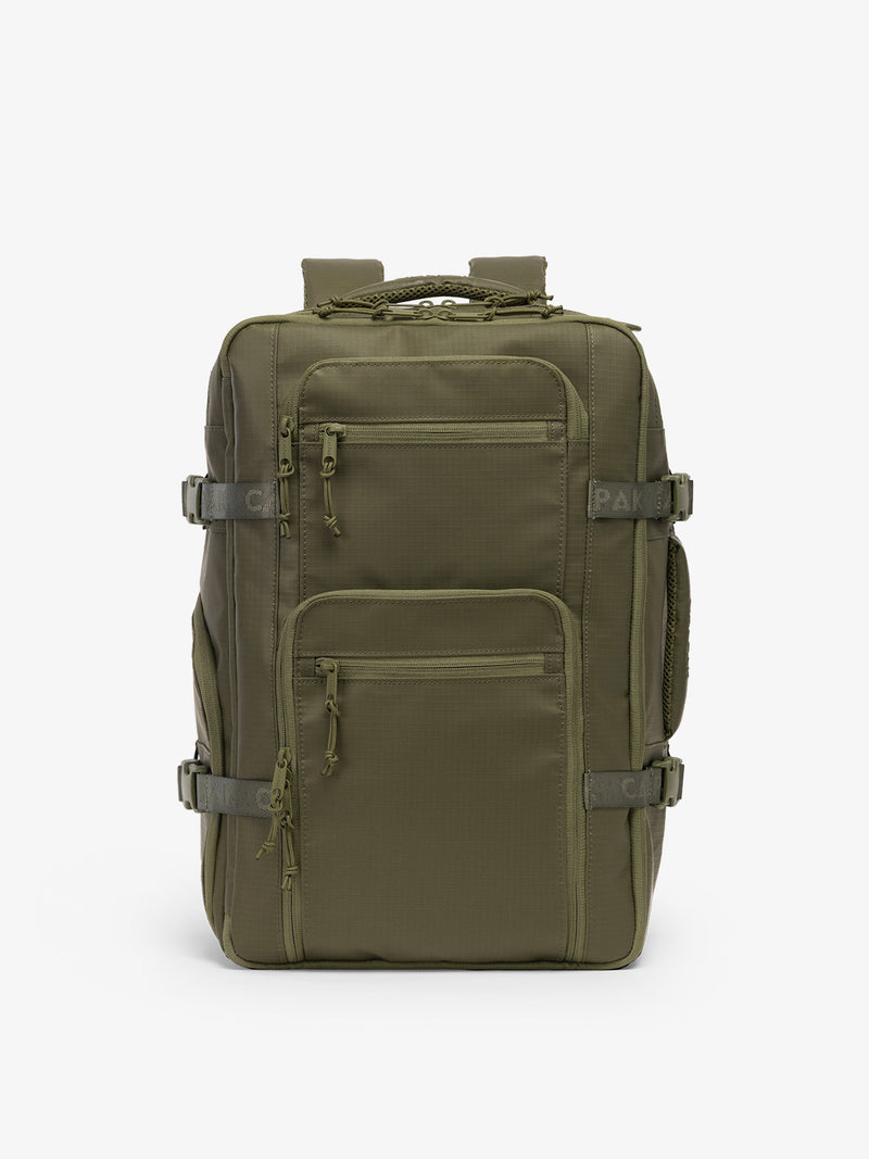 CALPAK Terra 26L Laptop Backpack Duffel in dark green Matte Pine front view