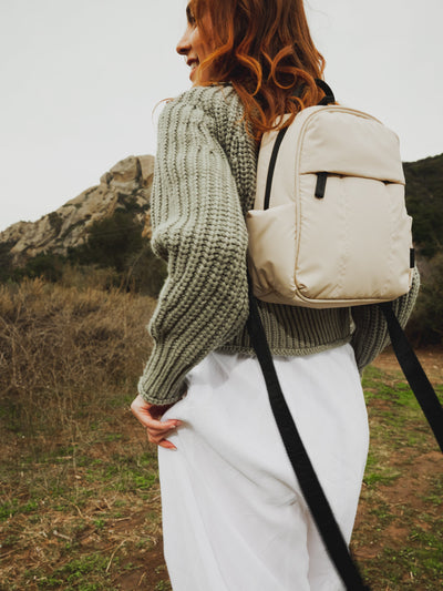 CALPAK Luka Mini everyday Backpack with soft puffy exterior in cream; BPM2201-OATMEAL view 2