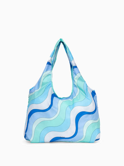 CALPAK compakt tote bag in wavy blue pattern; KTB2001-GROOVY-BLUE view 1