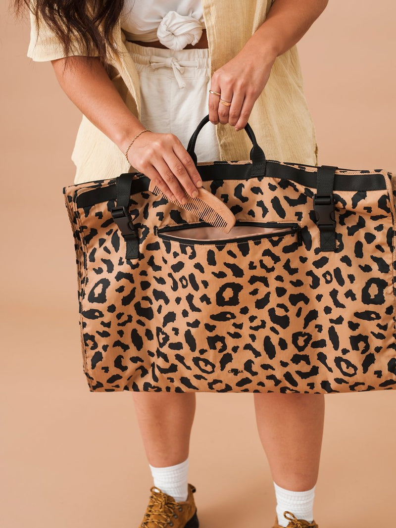 CALPAK large garment bag with pockets in cheetah print