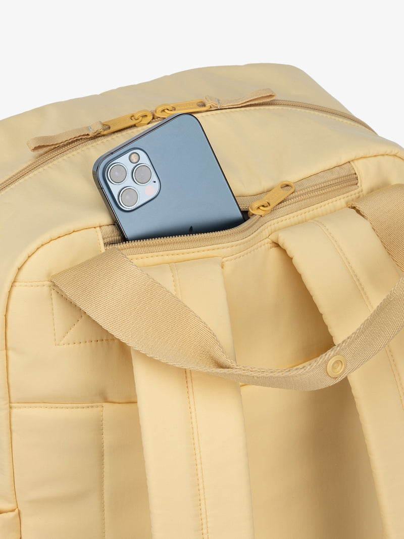 CALPAK Connect Laptop Backpack with zippered phone pocket sunshine yellow