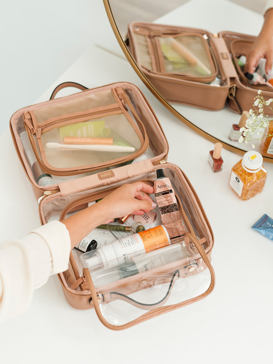 Makeup Bag Small Travel Cosmetic Bag Portable 2 Layer Large