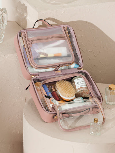 CALPAK clear makeup bag with compartments; CCC2001-MAUVE view 2