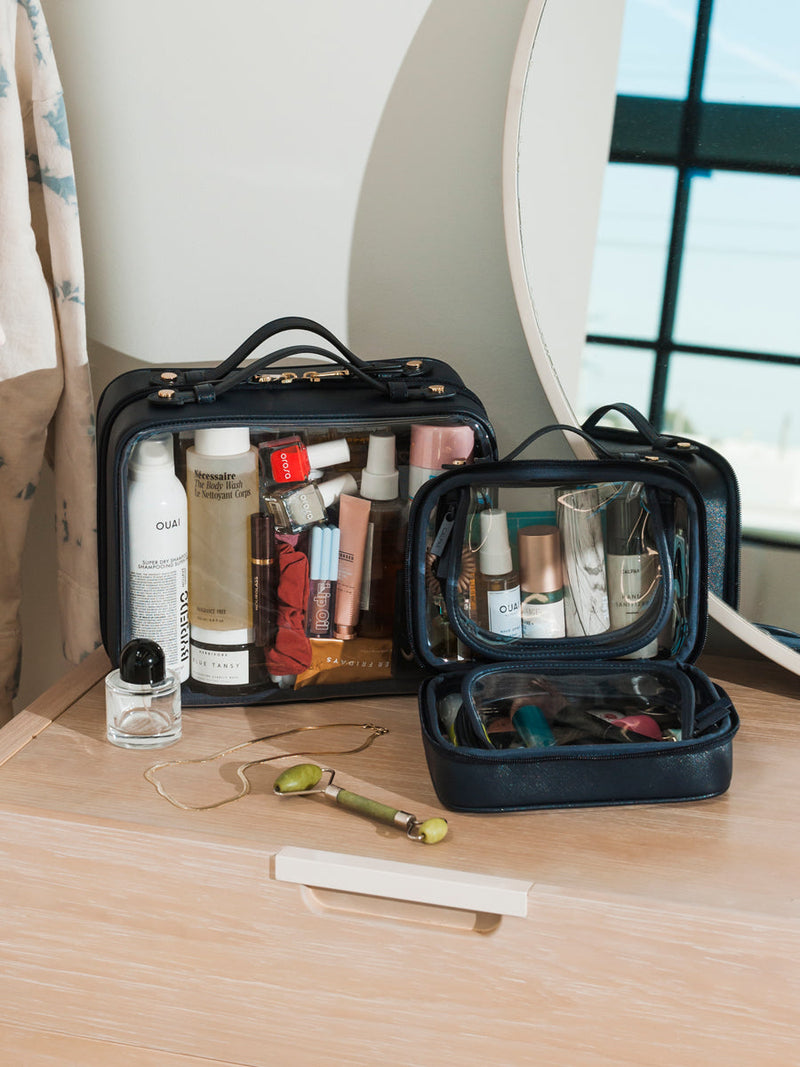 CALPAK travel makeup bags in navy