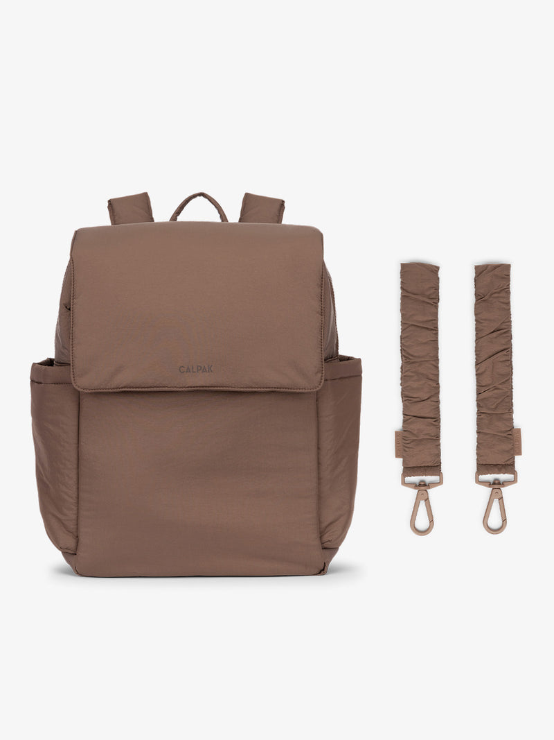 CALPAK Diaper Backpack in brown Hazelnut with brown Hazelnut Stroller Straps