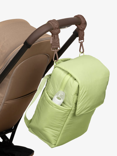 CALPAK Diaper Backpack in light green Lime with brown Hazelnut Stroller Straps; BBPB2401-LIME-HAZELNUT view 2