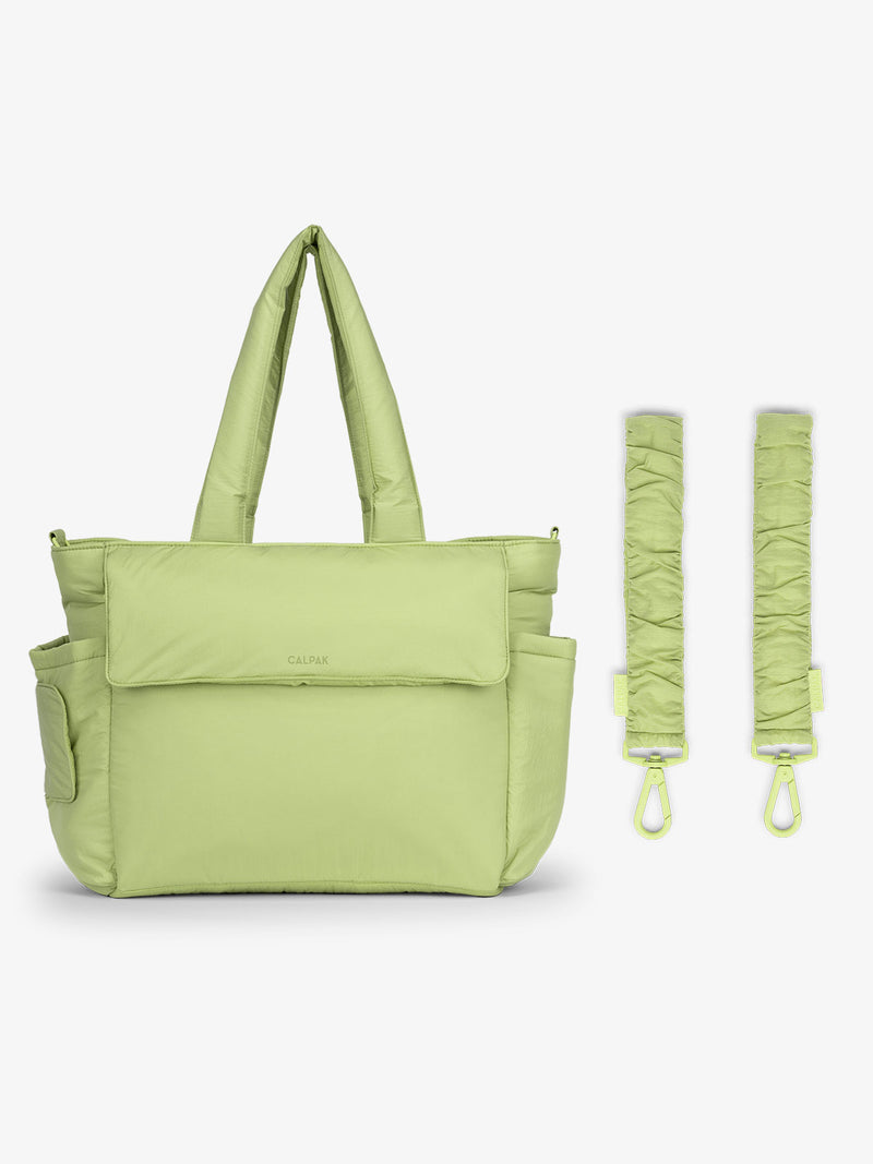 CALPAK Diaper Tote Bag in light green Lime with light green Lime Stroller Straps