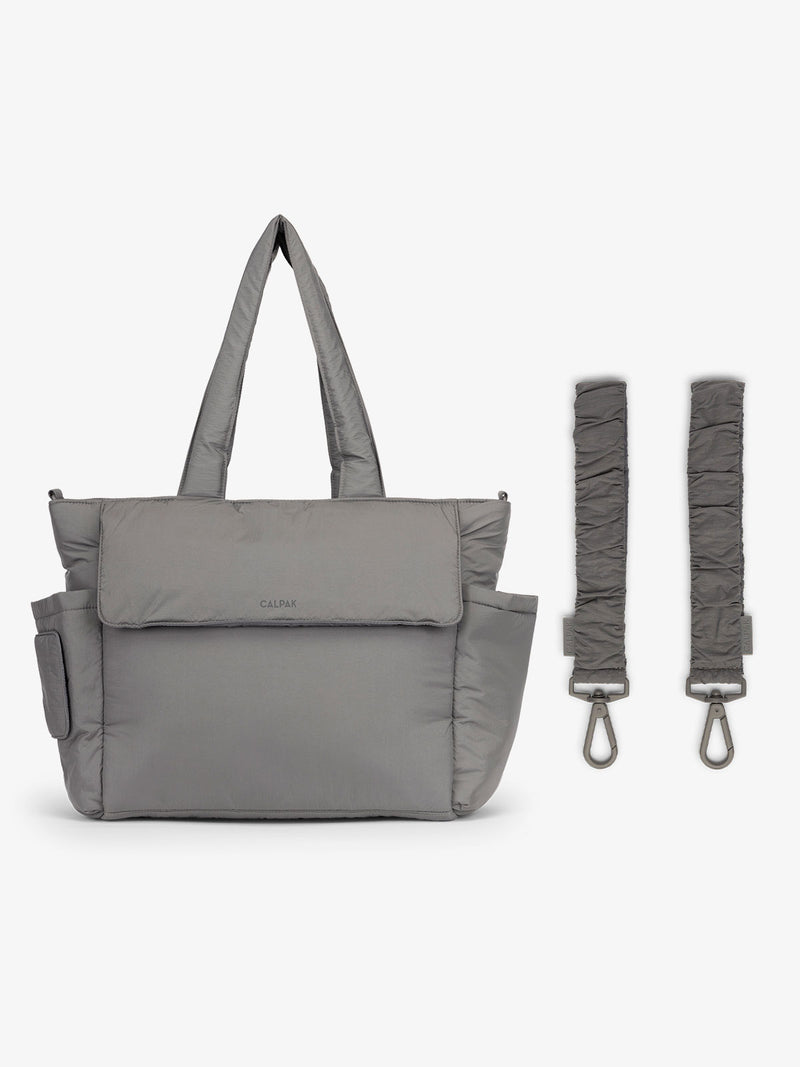 CALPAK Diaper Tote Bag in grey Slate with grey Slate Stroller Straps