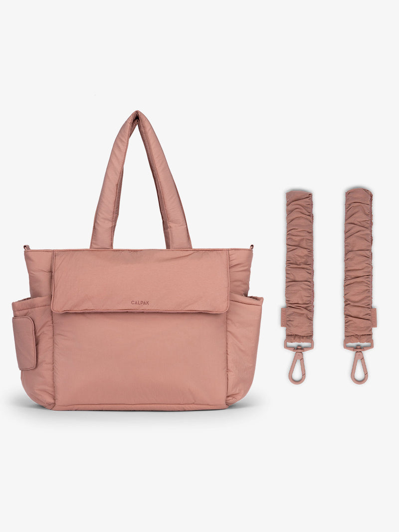 CALPAK Diaper Tote Bag with Stroller Straps included in peony