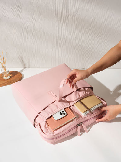 CALPAK Haven laptop tote bag in pink petal; ATO2101-PETAL