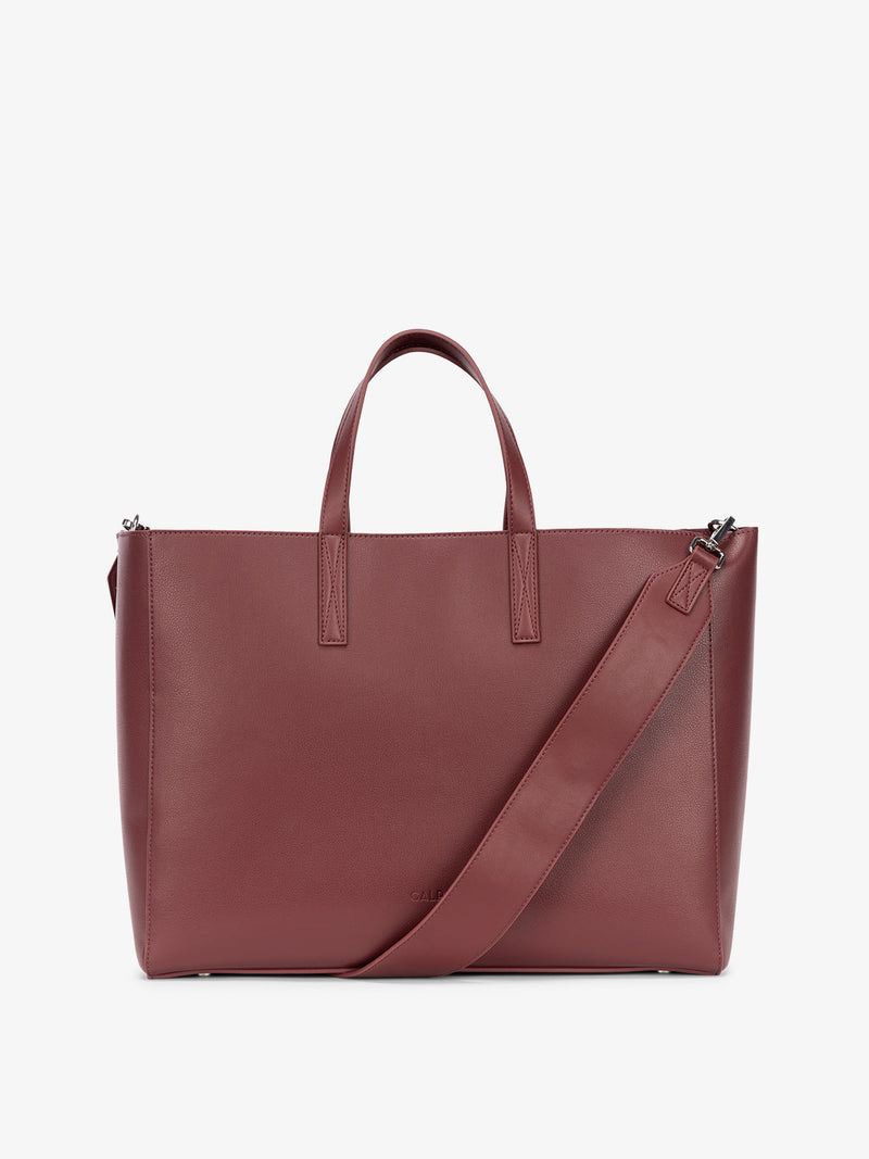 CALPAK tote for laptop in cabernet