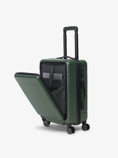 CALPAK Hue Front Pocket Carry-On Luggage with telescopic handle in green Emerald; LHU1020-EMERALD view 1