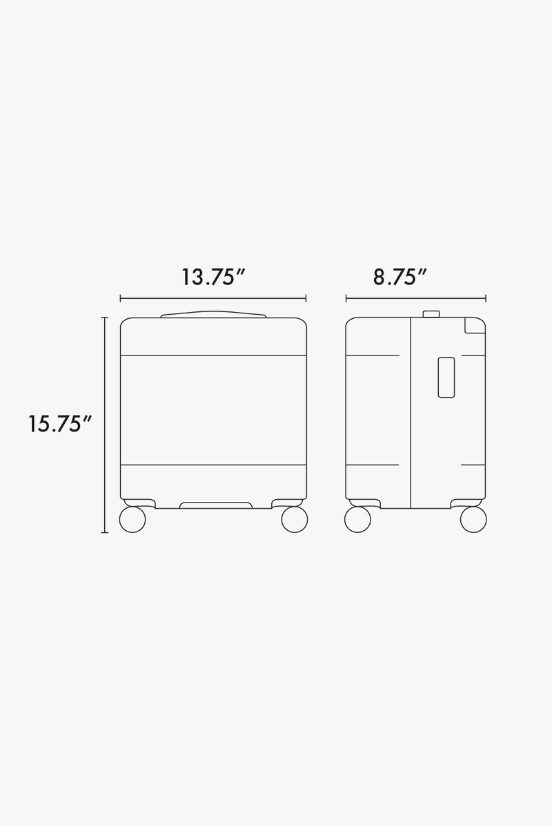 CALPAK Hue mini carry on 16 inch luggage dimensions;