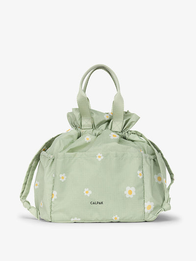 CALPAK insulated daisy print in green lunch bag; ALB2001-DAISY view 1