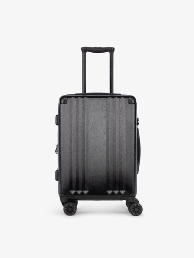Studio product shot of front-facing CALPAK Ambeur black 22-inch rolling spinner carry-on luggage with TSA lock; LAM1020-BLACK