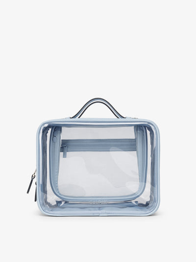 CALPAK Large clear makeup bag with zippered compartments in sky; CCC2001-SKY view 1