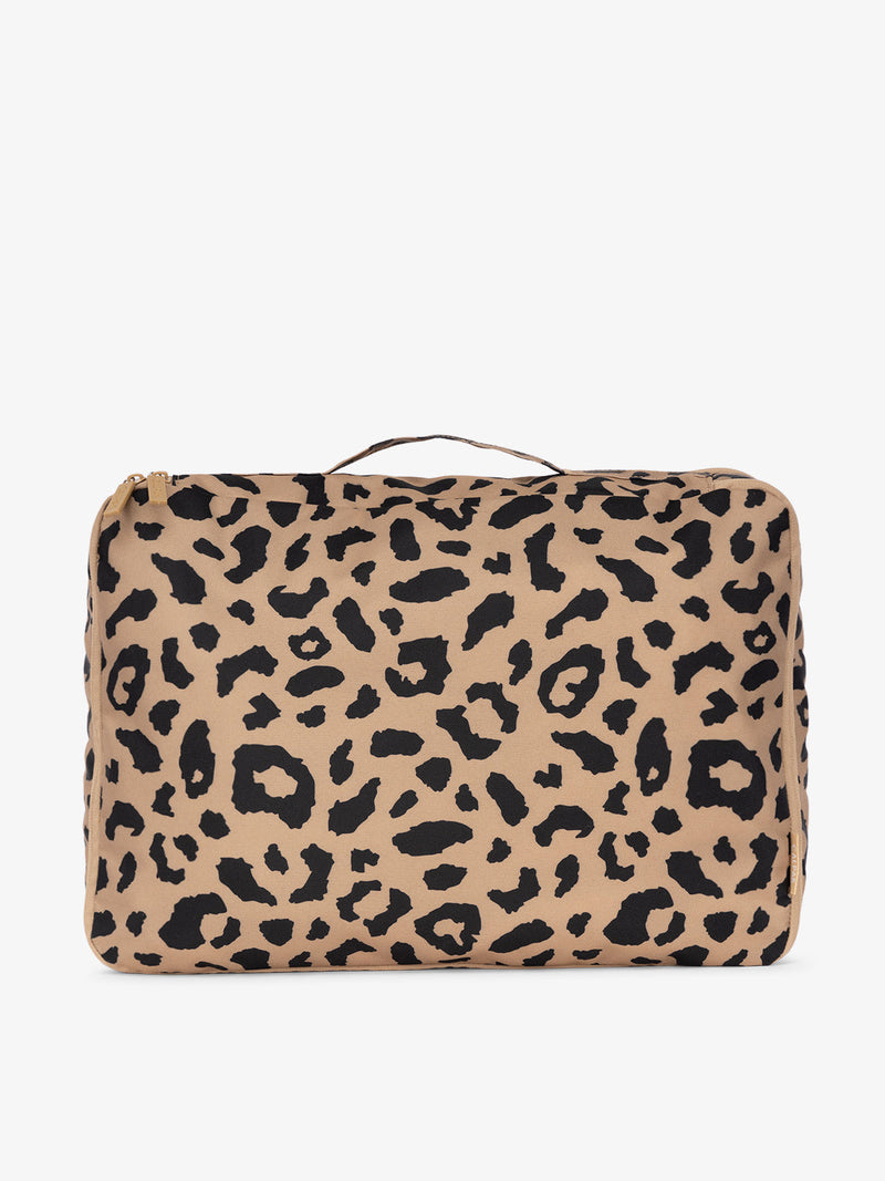 CALPAK large packing cubes with top handle in cheetah print