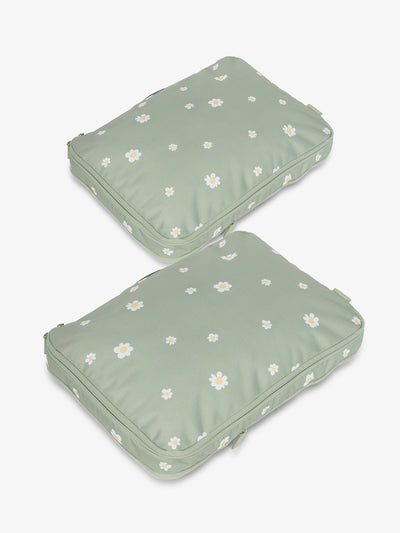 CALPAK Large Compression Packing Cubes in green daisy floral print; PCL2301-DAISY view 1