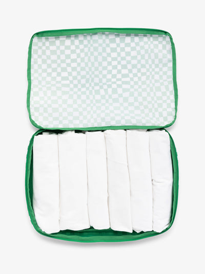 CALPAK Large Compression Packing Cubes in green and white checkerboard; PCL2301-GREEN-CHECKERBOARD view 2