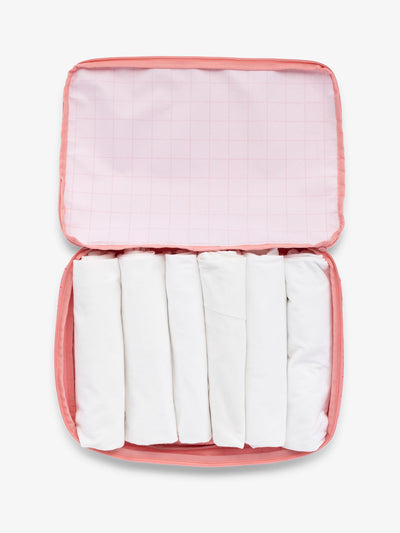 CALPAK Large Compression Packing Cubes in pink and red grid print; PCL2301-PINK-GRID view 2