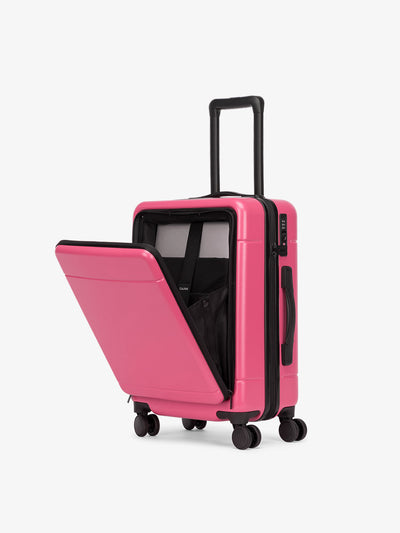 CALPAK Hue carry-on hard shell luggage with front pocket in hot pink dragonfruit; LHU1020-DRAGONFRUIT