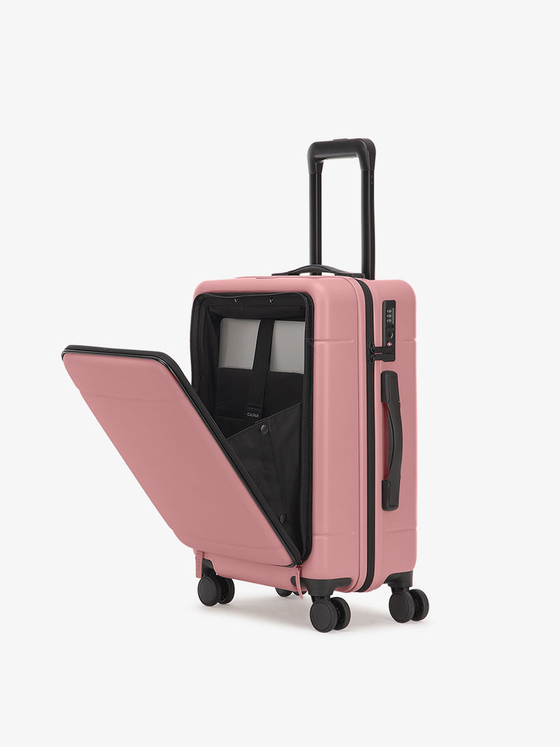 CALPAK Hue carry-on hard shell luggage with front pocket in mauve