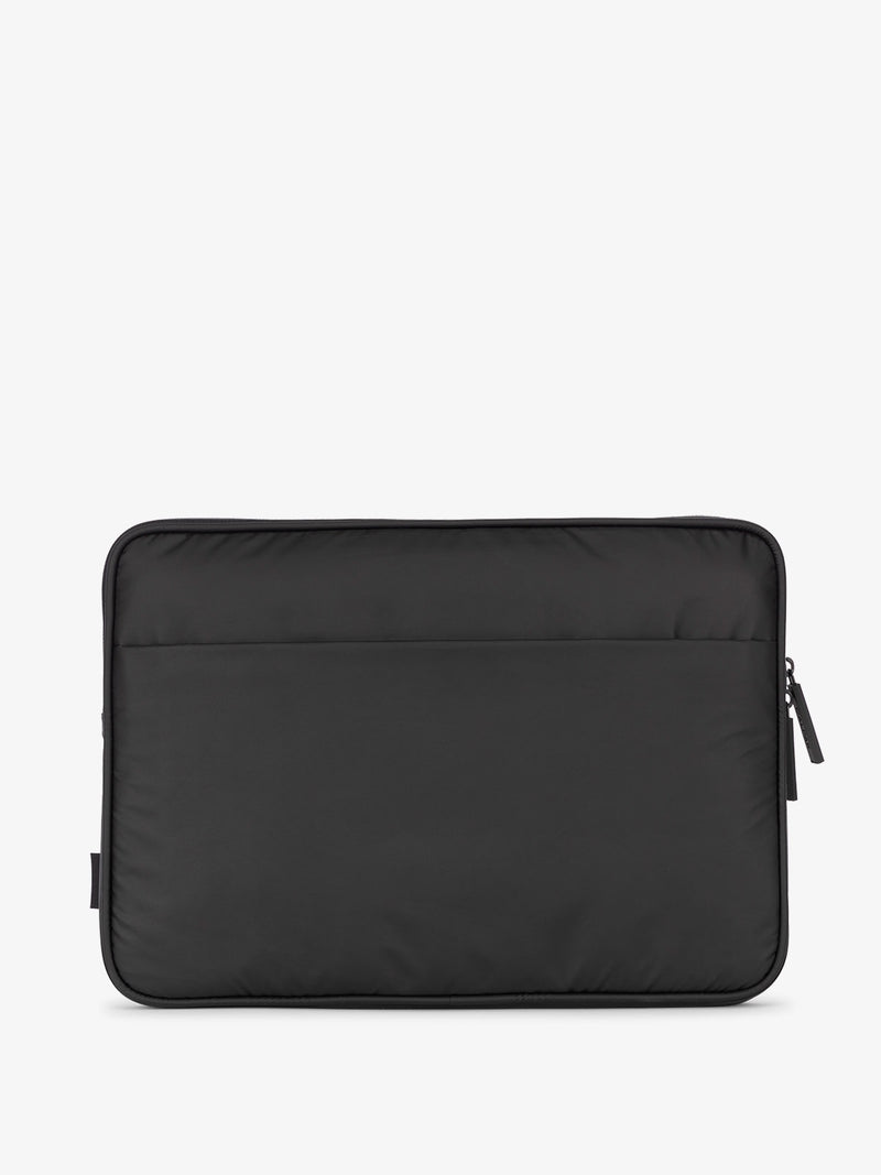 Back view of CALPAK Luka 14" Padded Laptop Sleeve with multiple exterior pockets in black