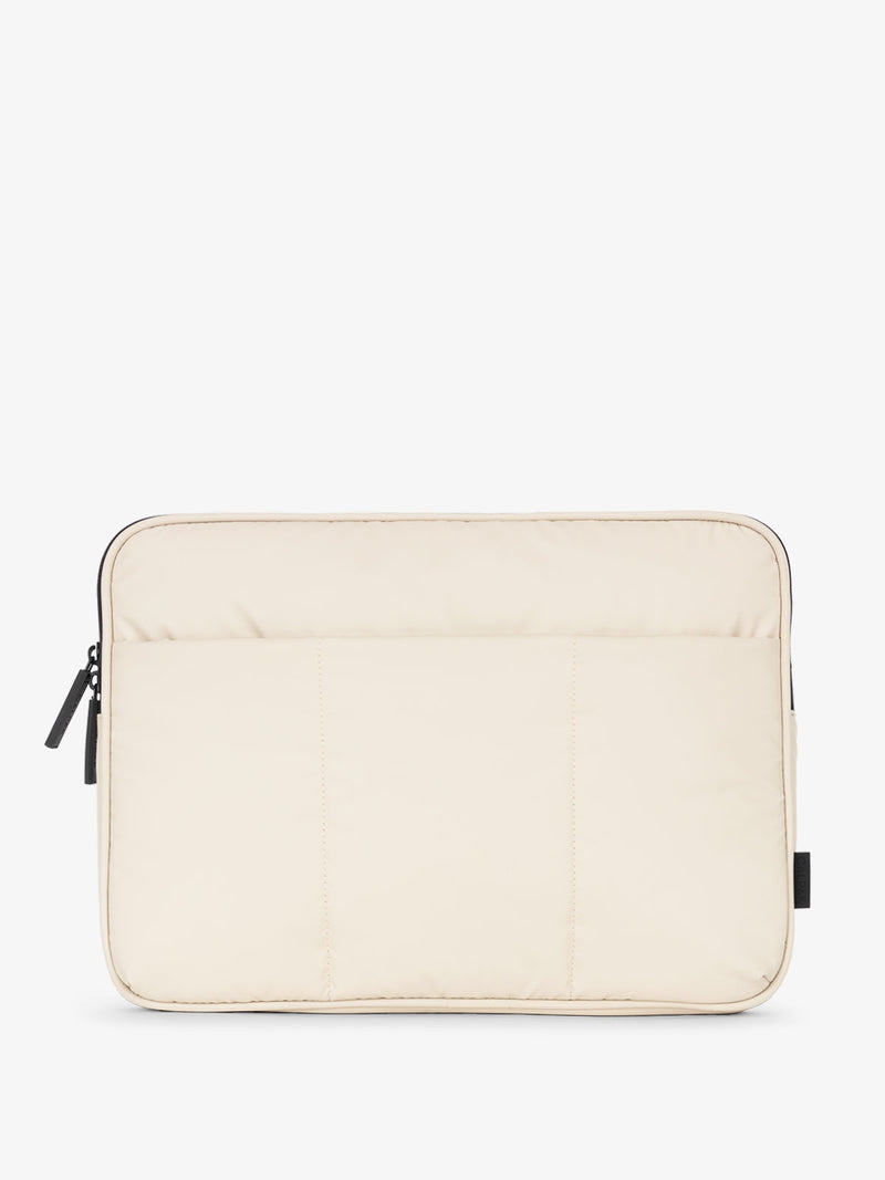 CALPAK Luka 14" Padded Laptop Sleeve with soft, puffy exterior in oatmeal