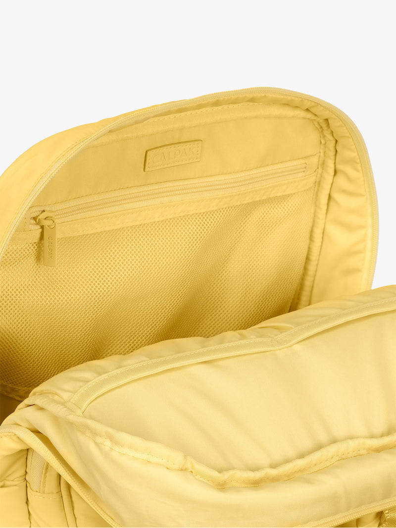 CALPAK Luka Laptop puffy Backpack for work with mesh pocket interior in yellow butter