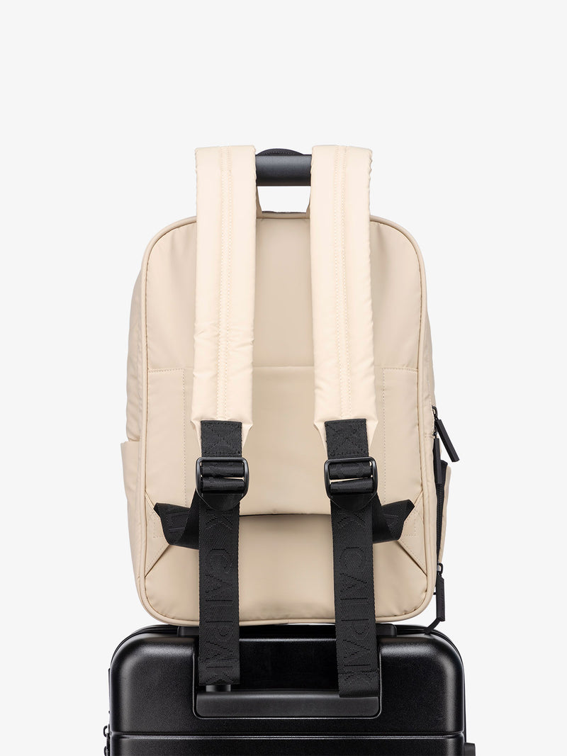 backpack with luggage strap in light cream oatmeal