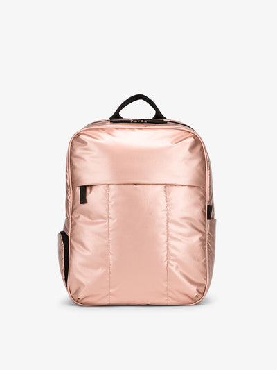 CALPAK Luka Laptop Backpack for school in metallic rose gold; BPL2001-ROSE-GOLD