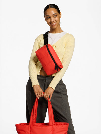 CALPAK Luka Belt Bag with soft puffy exterior in rouge;  BB1901-ROUGE view 2