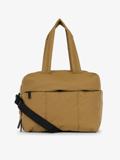 CALPAK Luka Duffel puffy Bag with detachable strap and zippered front pocket in khaki; DSM1901-KHAKI