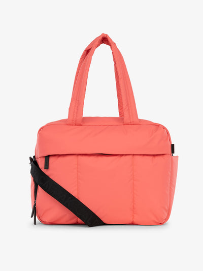 CALPAK Luka Duffel puffy Bag with detachable strap and zippered front pocket in watermelon; DSM1901-WATERMELON
