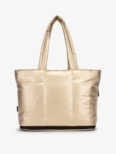 CALPAK Luka expandable tote bag with laptop compartment and padded straps in gold; ALT2201-GOLD view 1