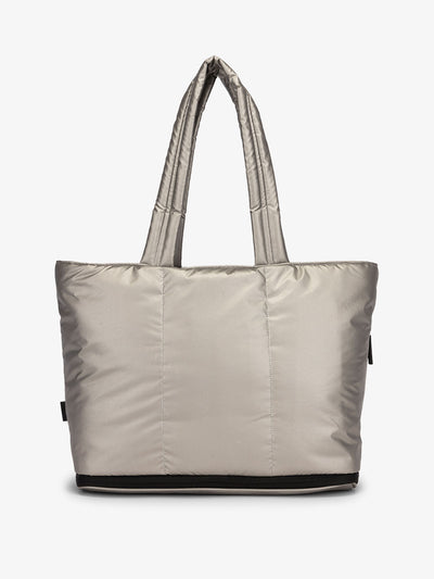 CALPAK Luka expandable tote bag with laptop compartment and padded straps in silver; ALT2201-GUNMETAL view 1