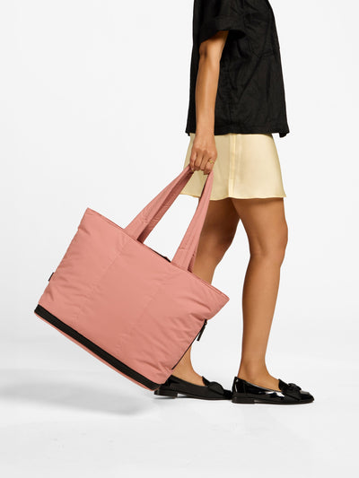 CALPAK Luka expandable tote bag with laptop compartment and padded straps in pink; ALT2201-PEONY view 2