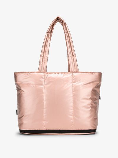 CALPAK Luka expandable tote bag with laptop compartment and padded straps in pink rose gold; ALT2201-ROSE-GOLD view 1